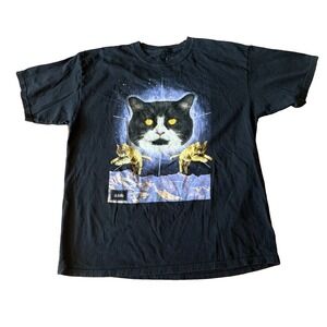 A.Lab XL Black Graphic T Shirt Tee Space Galaxy Tuxedo Cat Streetwear Novelty